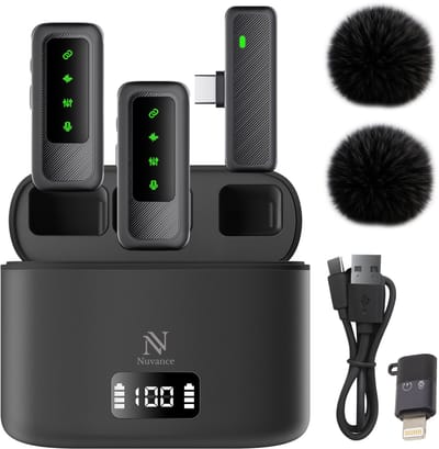 Nuvance Draadloze Microfoon - 2 Stuks - Oplaadcase - Mini Dasspeld Microfoon - Lavalier - USB C - Incl. 2 Windshields