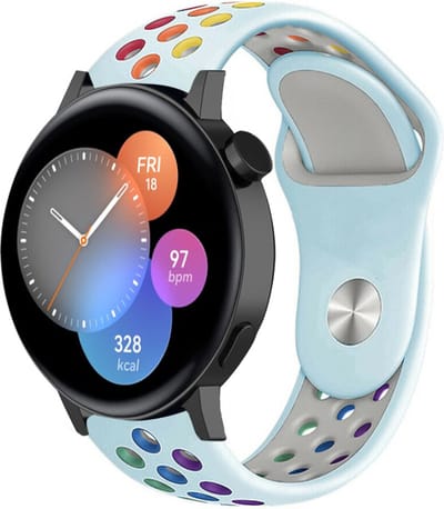 Strap-it Siliconen sport bandje - geschikt voor Huawei Watch GT 2 42mm / GT 3 42mm / GT 3 Pro 43mm - lichtblauw/kleurrijk