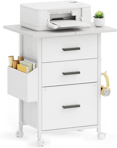 Rolcontainer Archiefkast - Dossierkast Wielen - Thuiswerk Organisatie - Industrieel Design - 56cm Breed - Wit