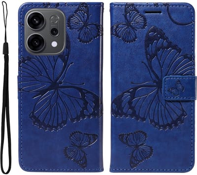 Coverup Hoesje - Geschikt voor OPPO Reno14 / F / FS Hoesje - Coverup Vlinders Book Case - Blauw