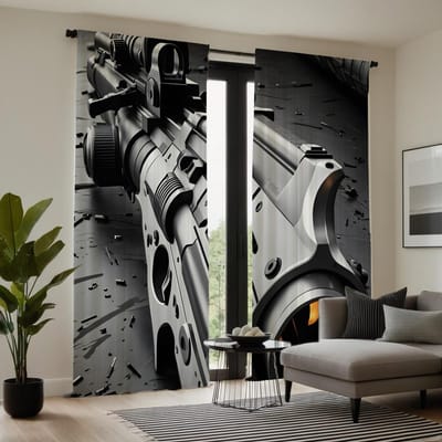 2 pièces HD simulation de fenêtre pistolet mécanique rideau décoratif Rideau imprimé numérique gris Décoration de style décoration de maison liv W52H63inchW132H160cm black