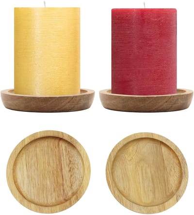 Allecto - Kaarsenbord - Houten Kaarsenhouder - Perfect voor Stompkaarsen - Set van 2 - Decoratieve Onderzetters - Geschikt voor Tafelblad - Houtkle...
