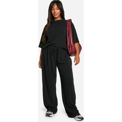 boohoo Dames Plus T-shirt & Wide Leg Trouser Co Ord | Black | Maat: 16