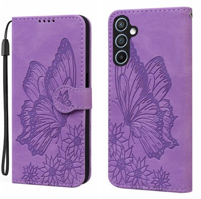 BoekCover Etui Hoes geschikt voor Samsung Galaxy S26 PLUS - Paars - Vlinder - Reliëf