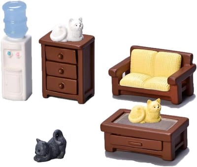 Poppenhuis Woonkamer Set - Miniatuur Meubels - Poppenhuis Decoratie - Hars Materiaal - Schaal 1:12 - Bruin Geel Zwart Wit