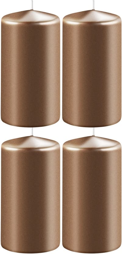 Enlightening Candles Cilinderkaars/stompkaars - 4x - koper - D6 x H8 cm - 27 branduren - Dikke kaarsen - Voor kandelaar of plateau