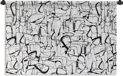 Wandkleed - Wanddoek - Line Art - Abstract - Patronen - Zwart Wit - 90x60 cm - Wandtapijt