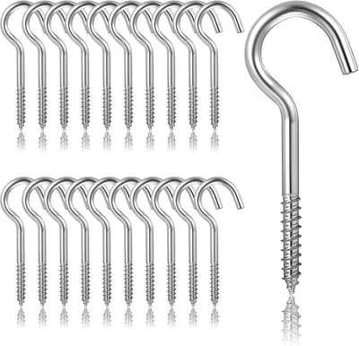 Set van 20 Kleine RVS Schroefhaken 50mm - Draaibare Plafondhaken voor Wandbevestiging en Hangplanten