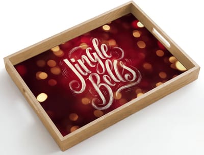 Dienblad hout 50x35 cm - Schootdienblad - Jingle - Bells - Kerst - Rood - Borrelplank rechthoek - Plateau dienbladen