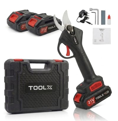 TOOLX Elektrische Snoeischaar - Takkenschaar - Tuinschaar - 30mm Snijdiameter - Inc. Opbergkoffer en 2 accu's