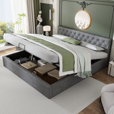 Sweiko Gestoffeerd bed - 180 x 200 cm - Opbergruimte - Velvet - Grijs