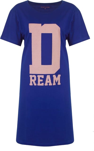 Temptation Dames Nachthemd - Big Shirt - Katoen - Blauw - Maat S