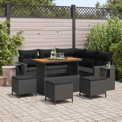 vidaXL - Tuinbank - Set - 10 - st - 7-Aantal - zitplaatsen - Zwart - poly - rattan