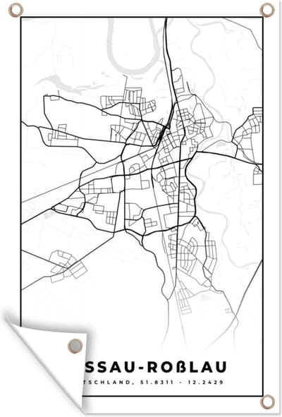 Muurdecoratie Plattegrond - Dessau-Roslau - Kaart - Stadskaart - 120x180 cm - Tuinposter - Tuindoek