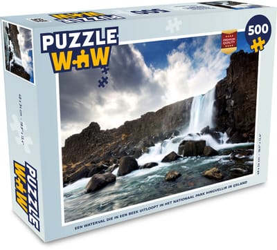 Puzzel Een waterval die in een beek uitloopt in het Nationaal park Þingvellir in IJsland - Legpuzzel - Puzzel 500 stukjes
