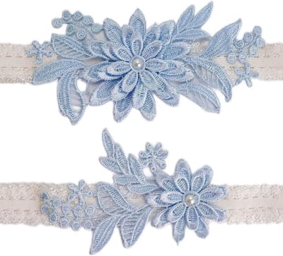 Bruid Kousenband Set - Bruidsaccessoires Been - Bruiloft Gala - Handgemaakt Kant Design - 2 Stuks - Blauw