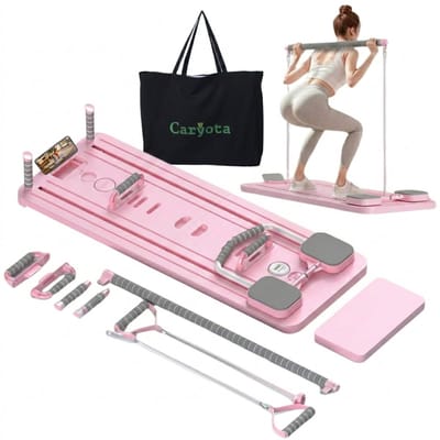 Caryota Pilates Board - Reformer Voor Thuis Workout - Inklapbare Buikspiertrainer - Squat Bar - Stopwatch - Voorbeeldoefeningen - Opbergtas