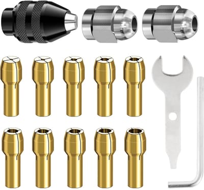 carmdering - Sleutelspankop - Sleutelloze Boorkop - Rotatiegereedschap Accessoire - Snelle Toebehorenwissel - Veilige Grip Bij Hoge Snelheid - Volledig Metaal En Messing - Duurzaam Met Geïntegreerde Veer - Ideaal Voor Precisie Klussen - 15 Delen Set