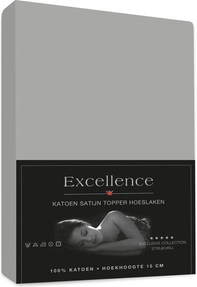 Senzatione katoen satijn Hoeslaken Topper Grijs Zilver - 090x200+15