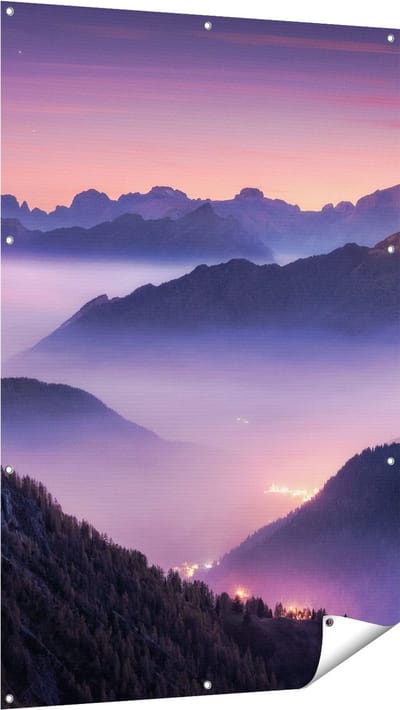 Gards Tuinposter Bergen Landschap in Itali� tijdens Zonsondergang - 100x150 cm - Tuindoek - Tuindecoratie - Wanddecoratie buiten - Tuinschilderij