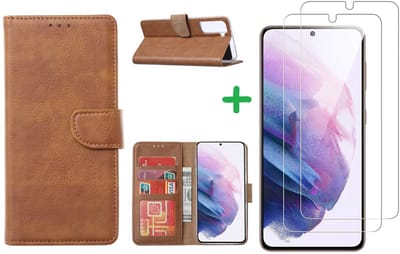 Hoesje Geschikt Voor Samsung Galaxy S21 hoesje bookcase Bruin - Hoesje Geschikt Voor Samsung Galaxy s21 hoesje bookcase wallet case portemonnee book case hoes cover hoesjes met 2 stuks Screenprotector