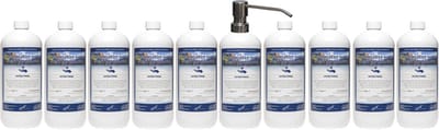 Handzeep No Scent No Colour 1 liter - set van 10 stuks - met gratis RVS zilverkleurige pomp - Voordeelverpakking