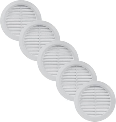 5x Ronde Ventilatie Rooster 100mm Wit – Afdekking met Insectenhor voor Badkamer en Keuken