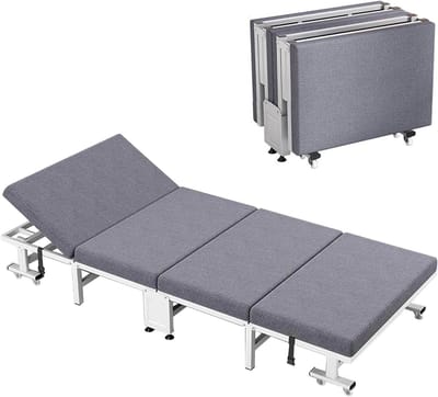 Vouwbed Gasten - Opvouwbaar Bed - Logeren Comfort - 6 standen rugleuning - 190x90cm - Grijs