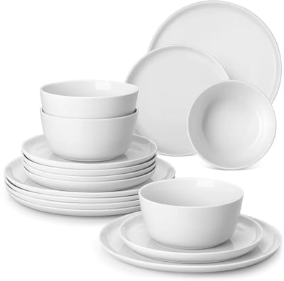 Luxe Serviesset – 18 delig – 6 persoons – Porselein - Bordenset – Dinner platen – Dessertborden - Kommen - Wit