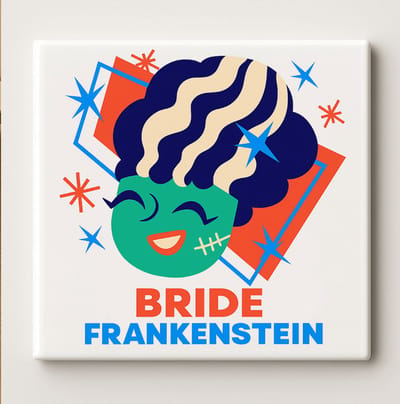 Bride of Frankenstein Retro Tegel 15x15cm – Leuke Halloween Wanddecoratie, Vintage Horror Decor, Uniek Cadeau voor Monsterfilmliefhebbers