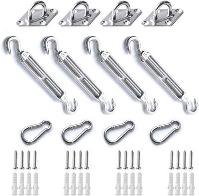 Karabijnhaak - Sleutelhanger Karabijnhaak - Sleutelhanger - Schaduwdoek Montageset - Roestvrij staal - Set van 4, Zilver
