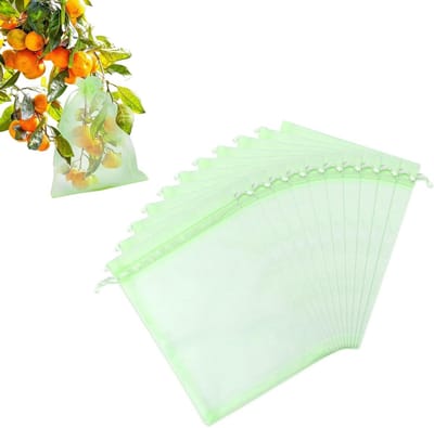 Mesh Fruitzakken 50 stuks 20x30cm met Trekkoord, Ademend en Vogelbestendig Fruitnetzak voor Fruitteelt (Groen)