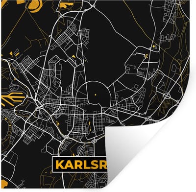 Muurstickers - Sticker Folie - Karlsruhe - Goud - Stadskaart - Plattegrond - Kaart - Duitsland - 100x100 cm - Plakfolie - Muurstickers Kinderkamer - Zelfklevend Behang XXL - Zelfklevend behangpapier - Stickerfolie