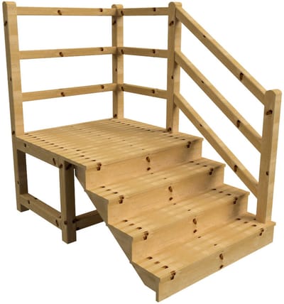 MILANO buitentrap 4 gesloten treden H71 cm - bordes L116 x B120 cm - trapleuning rechts - bordesleuning rechts en achteraan