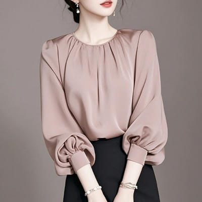 Vroege Herfst Buitenlandse Chic Mooie Top Frans Licht Rijp Roze Lange Mouw Shirt Vrouwen M