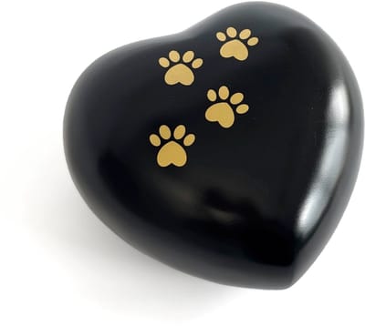 Dieren Urn Liggend Hart 1 liter Zwart met Goudkleurig pootafdrukken - Urn voor Menselijke As - Crematie Urn voor As Volwassenen - Dieren Urn voor As Crematie - Urn Hond - Urn Kat