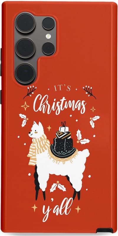Casetastic hoesje geschikt voor Samsung Galaxy S24 Ultra - Dubbellaagse bescherming - Rode Witte Kerst Lama - Fashion Case - Terracotta