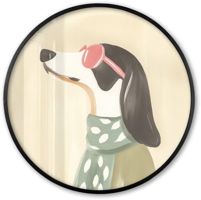 Poster in lijst Rond - Fotolijst 60x60 cm - Posters - Hond - Zonnebril - Sjaal - Ronde posterlijst zwart - Decoratie - Wanddecoratie woonkamer - Muurdecoratie slaapkamer