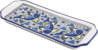 Cake schaal Poisson blauw wit serveerschaal handgemaakt 35 x 14 cm | CP.PO.30 | Dishes & Deco