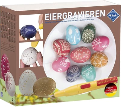 Knutselset eiergraveren - Graveerpen set - Paaseieren decoreren - Draadloos werken - 23.8 x 22 x 9.4 cm - Geel