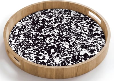 Dienblad rond 40x40 cm - Schootdienblad hout - Spat - Stippen - Zwart - Wit - Borrelplank rechthoek - Plateau houten dienbladen