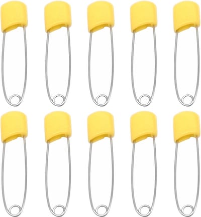 Fako Bijoux - 10 Veiligheidsspelden Met Beschermkap - Katoenen Luier Speld - Baby Veiligheidsspeld - Speld - Baby Safety Pins - 54mm - Geel - 10 Stuks