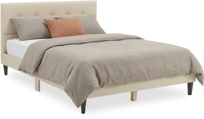 Homestyle4u Tweepersoonsbed - 140 x 200 cm - Gestoffeerd bed - beige