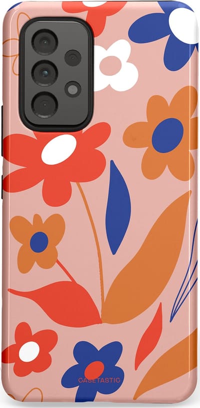 Casetastic hoesje geschikt voor Samsung Galaxy A53 (2022) 5G - Dubbellaagse bescherming - Vormen in bloei - Fashion Case - Perzik Rood Donkerblauw