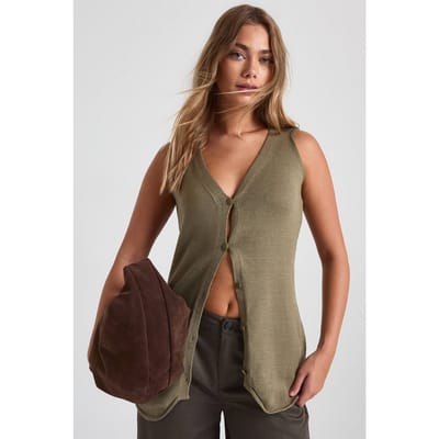 boohoo Dames Longline Gebreid Hesje | Olive | Maat: XS