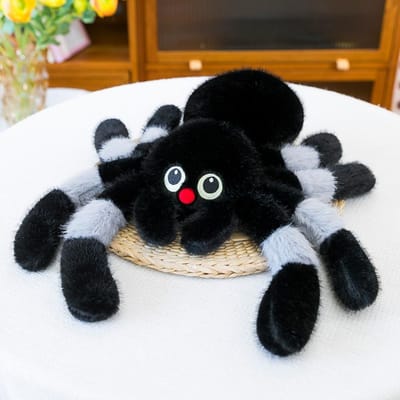 Halloweendecoratie Gekleurd Oog Spin Pluche Pop Simulatie Interactieve Spin Knuffeldier Speelgoed Handgemaakt Zacht black