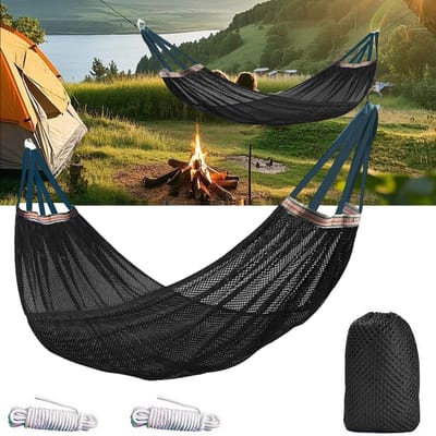 Hangmat - Kampeerhangmat - Draagbare Lichtgewicht Hangmat met Boombanden en Opbergtas - 260x130 cm - Maximaal 150 kg - Zwart