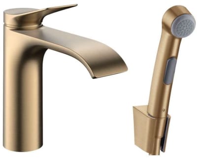 Hansgrohe Vivenis - Wastafelkraan met afvoerplug Push-Open en bidetdouche, EcoSmart, geborsteld brons 75210140