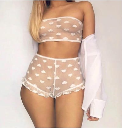 Lingerie Setje Met Hartjes - Sexy Kanten Ondergoed - Kanten Ondergoed Met Hartjes - Wit