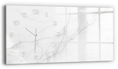 Wallfluent Wandklok - Decoratief marmer Klok met Print - 60 cm x 30 cm - Wit Wandklok - Witte Handen - Wandklok Met Cijfers - Kinder Wandklok Glas - Rechthoekige Glazen Wandklok - Scandinavisch Wandklok - Klok met Print